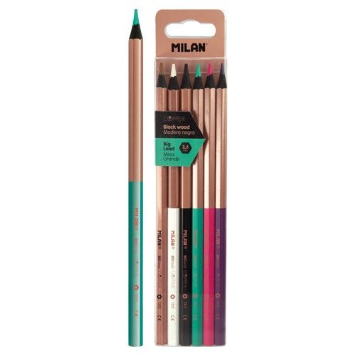 [0713206] Black Wood Copper Pencils - 6pk