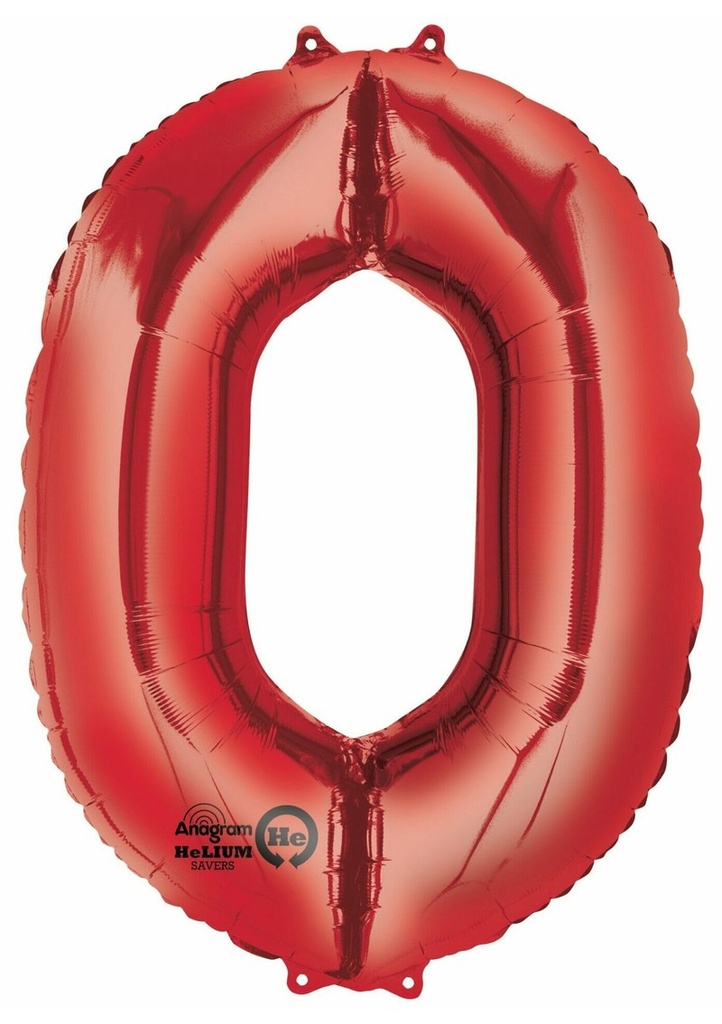 Red Number " 0 " Foil Balloon 34''