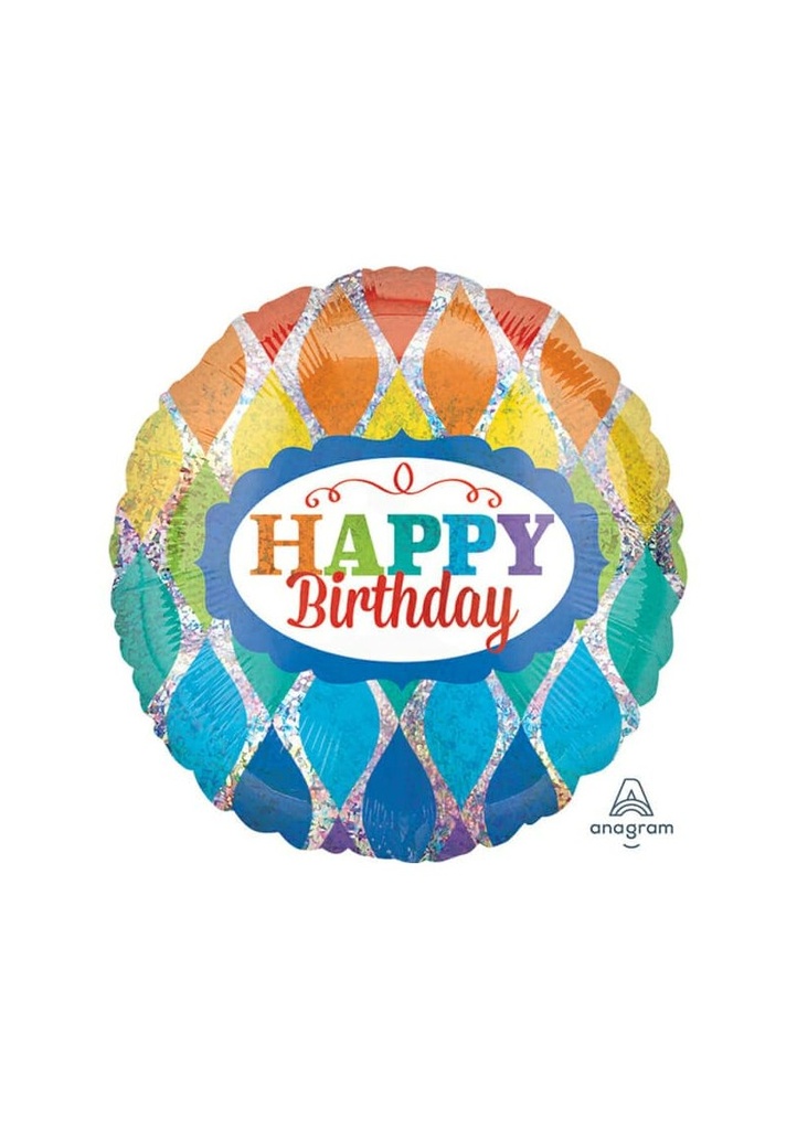 Holographic Happy Birthday Sparkly Triangles Foil Balloon - 17"/43cm