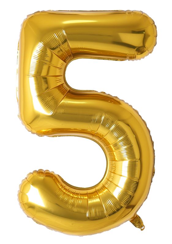 34 Inch Foil Balloon Number 5 - Gold