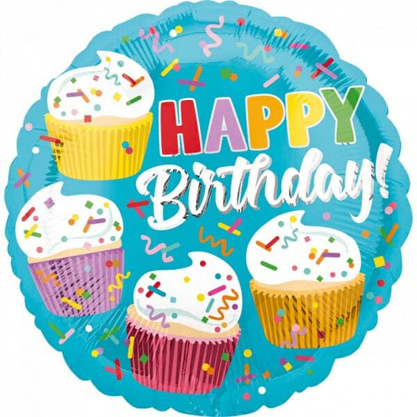 [3817201] Cupcake Fun Happy Birthday Foil Balloon - 18"/46cm