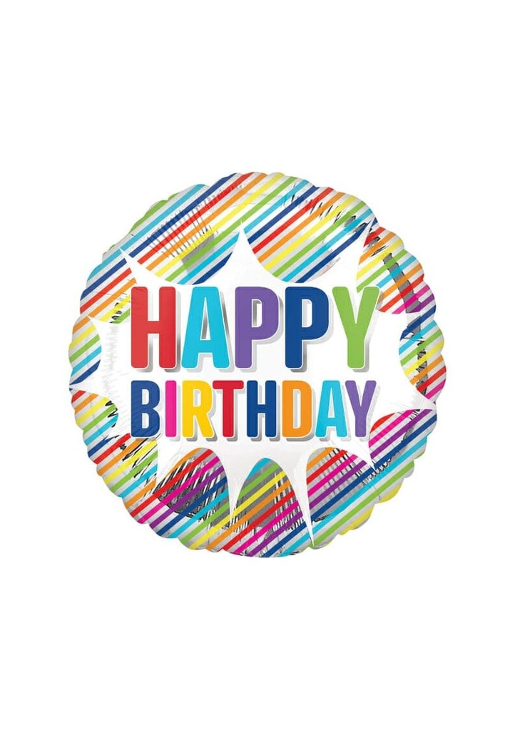 Happy Birthday Striped Burst Foil Balloon - 18"/46cm