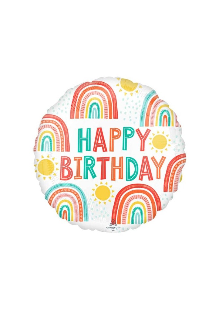Retro Rainbow Happy Birthday Foil Balloon - 17"/43cm