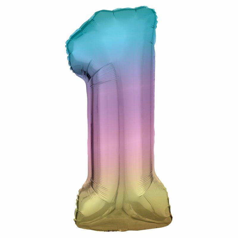 [9909699] 34 Inch Foil Balloon Number 1 - Pastel Rainbow