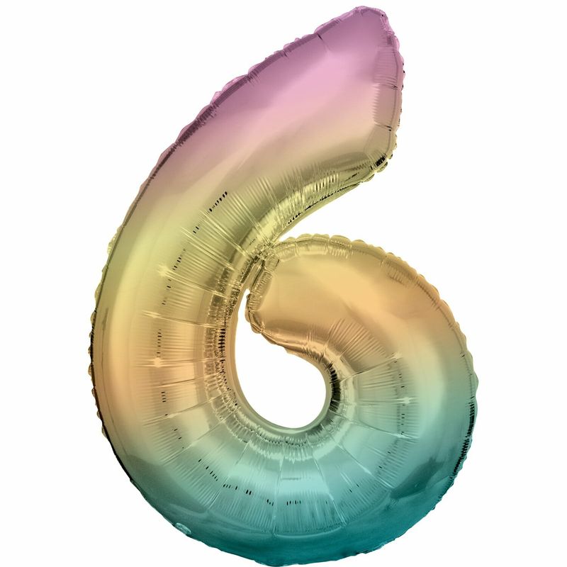 [9909704] 34 Inch Foil Balloon Number 6 - Pastel Rainbow