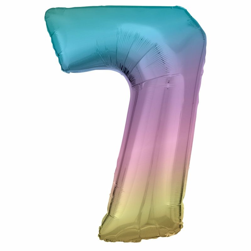 34 Inch Foil Balloon Number 7 - Pastel Rainbow