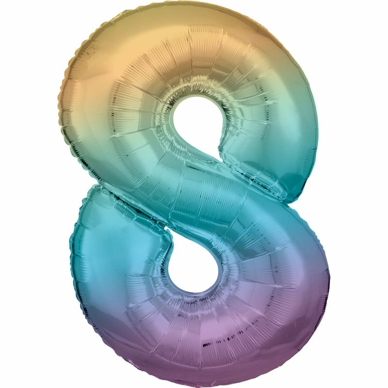 34 Inch Foil Balloon Number 8 - Pastel Rainbow