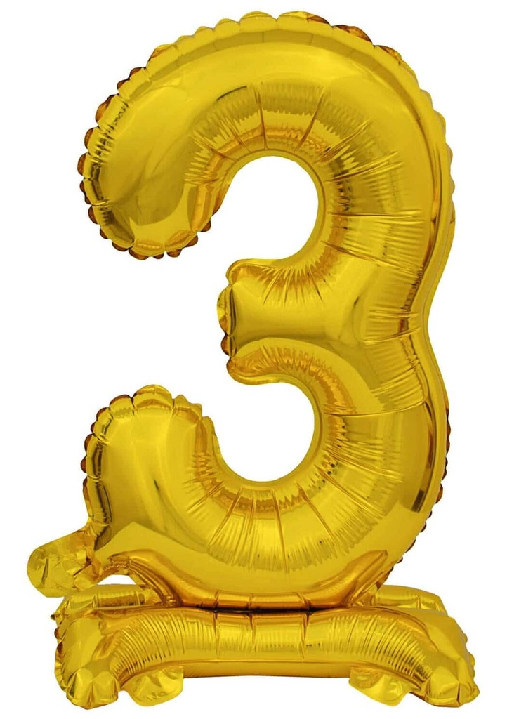 Mini Number 3 with Stand Gold Foil Balloon - 38cm