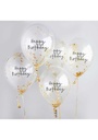Gold Happy Birthday Confetti 12 Inch Latex Balloons 5pk