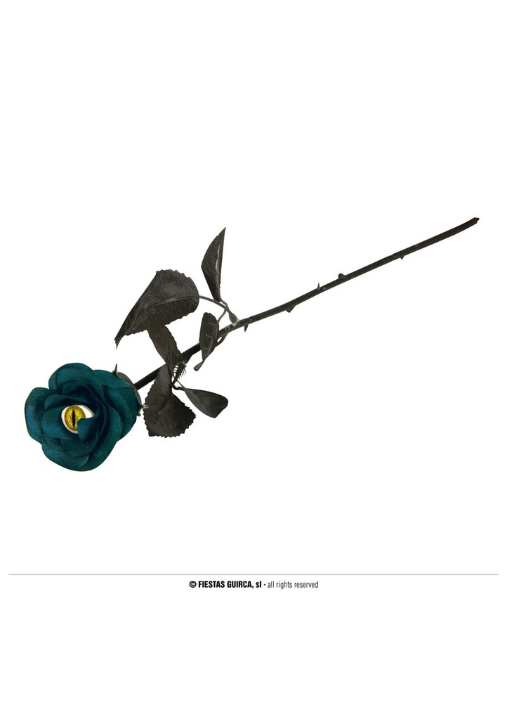 [24477] Halloween Blue & Black Rose Flower With Eye 42cm