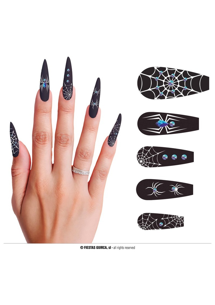 [15922] Halloween Spider Nails With Glue - 10pk