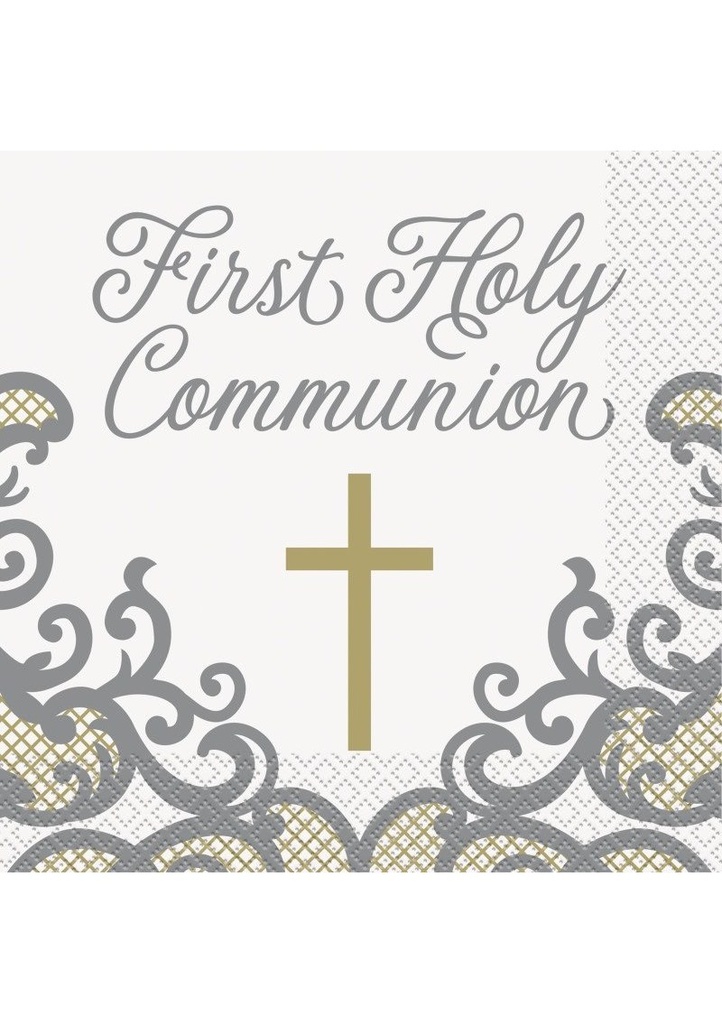 Fancy Gold Cross First Holy Communion Napkins - 16pk