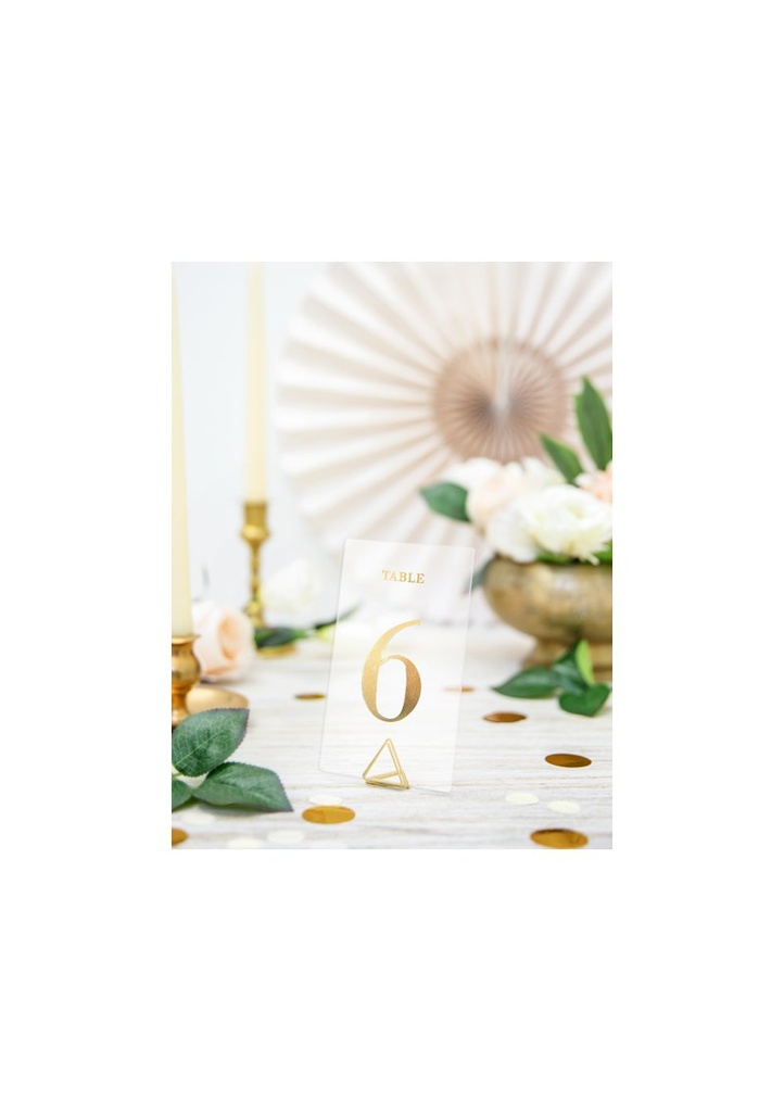 Tranparent Table Numbers Gold 7x12cm (1pkt / 20pc)