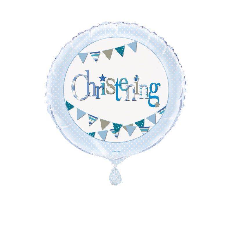 [52067] Blue Bunting Christening 18" Round Foil Balloon