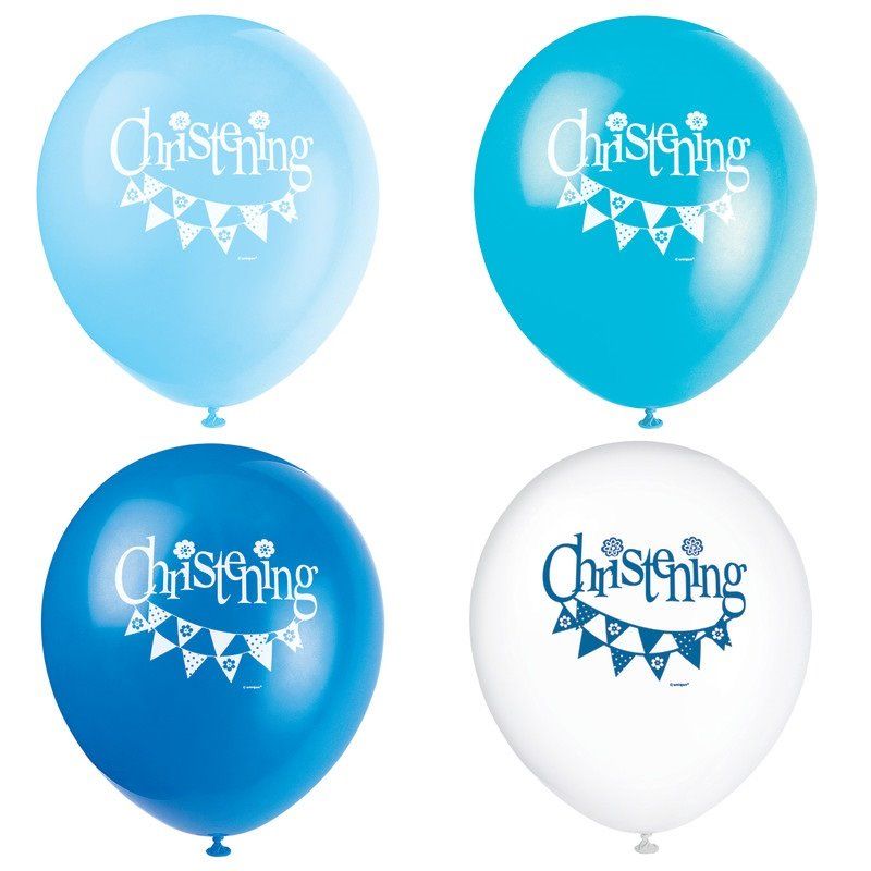 [52066] Blue Bunting Christening 12" Latex Balloons - 8pk