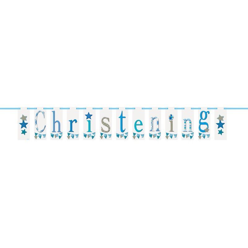 [52059] Blue Bunting Christening Decoration Banner - 7ft