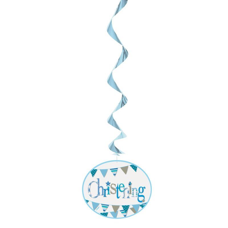 [52057] Blue Bunting Christening Hanging Swirl Decorations - 3pk