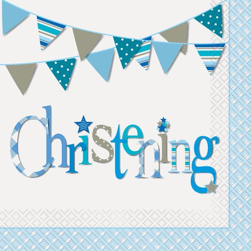 [52052] Blue Bunting Christening Luncheon Napkins - 16pk