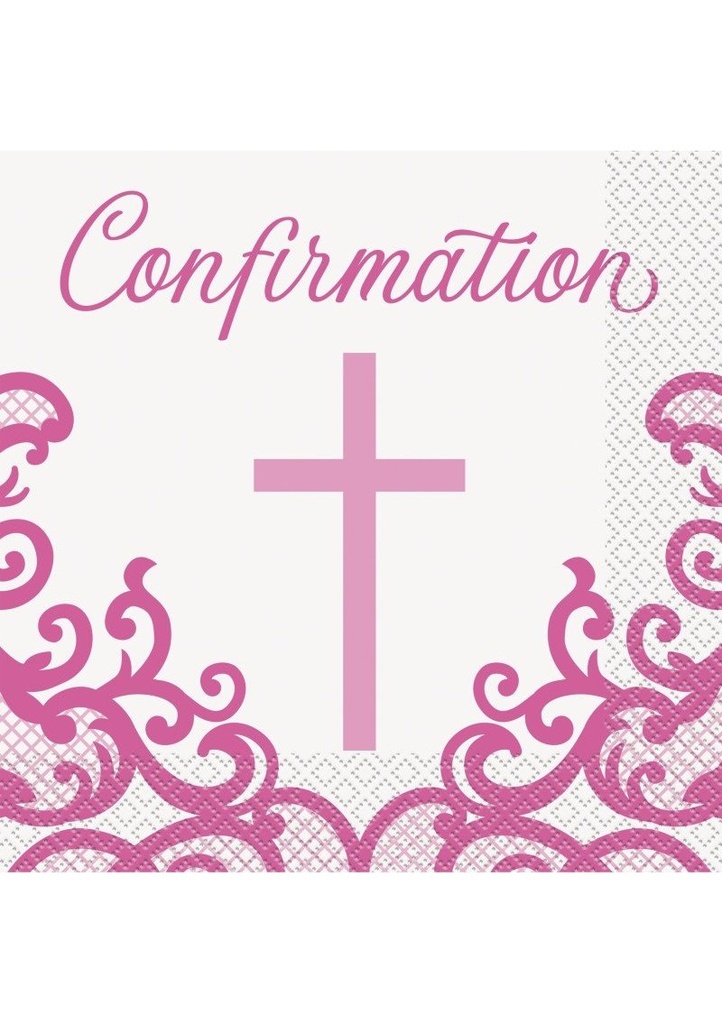 Fancy Pink Cross Confirmation Napkins - 16pk