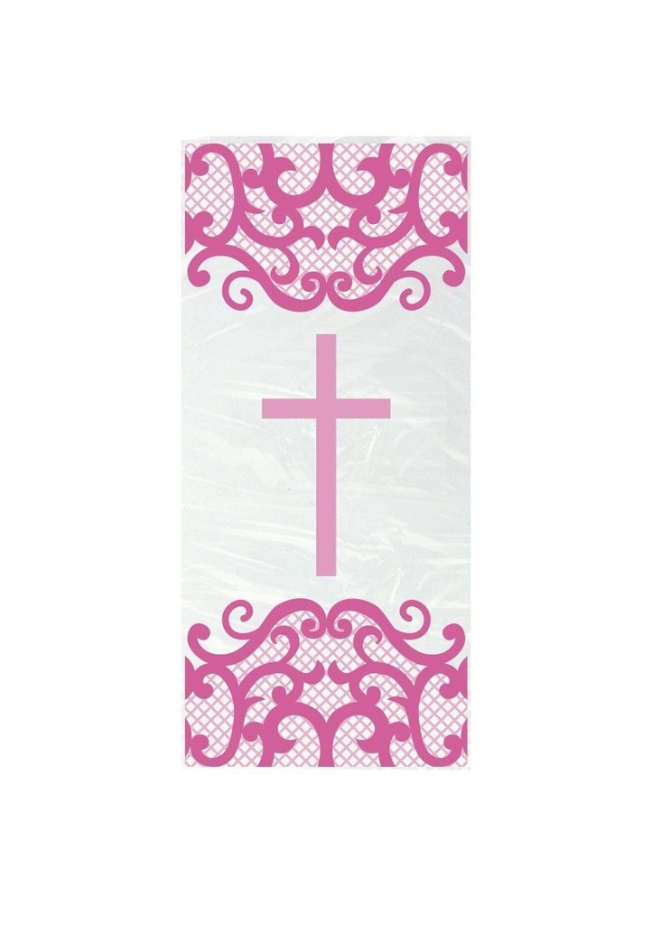 Fancy Pink Cross Cellophane Party Bags 5x11" - 20pk