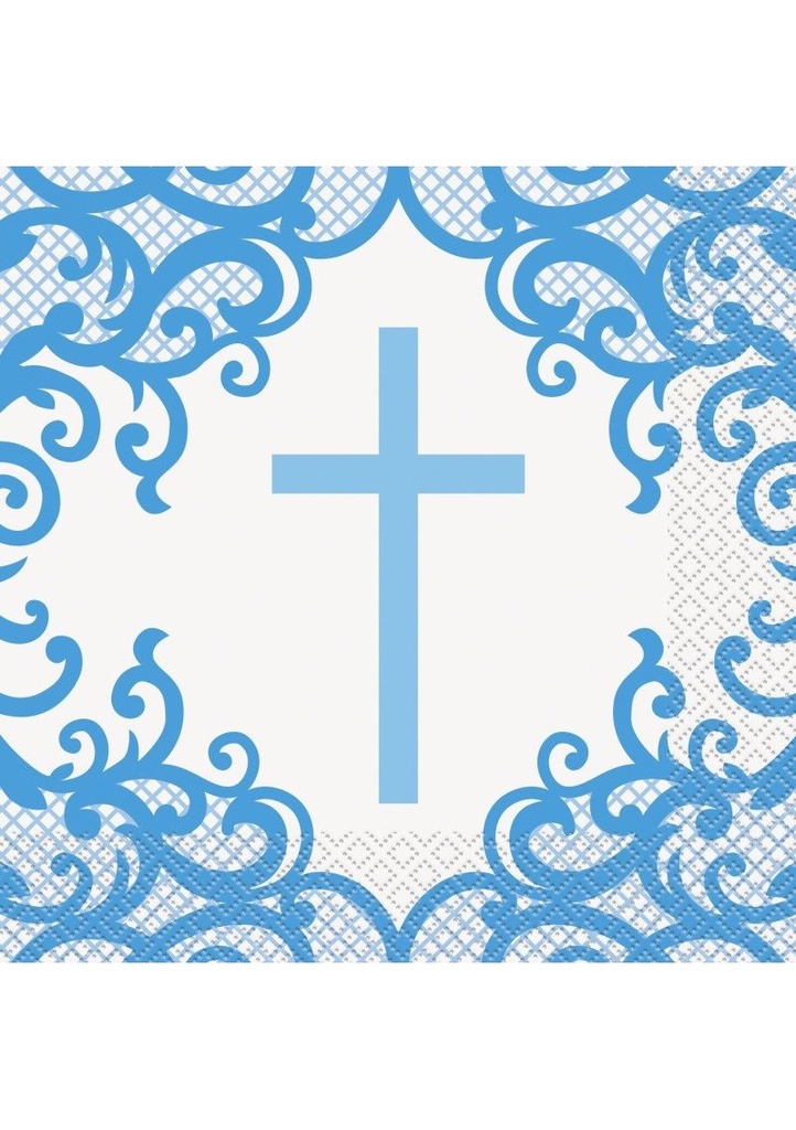 Fancy Blue Cross Luncheon Napkins - 16pk