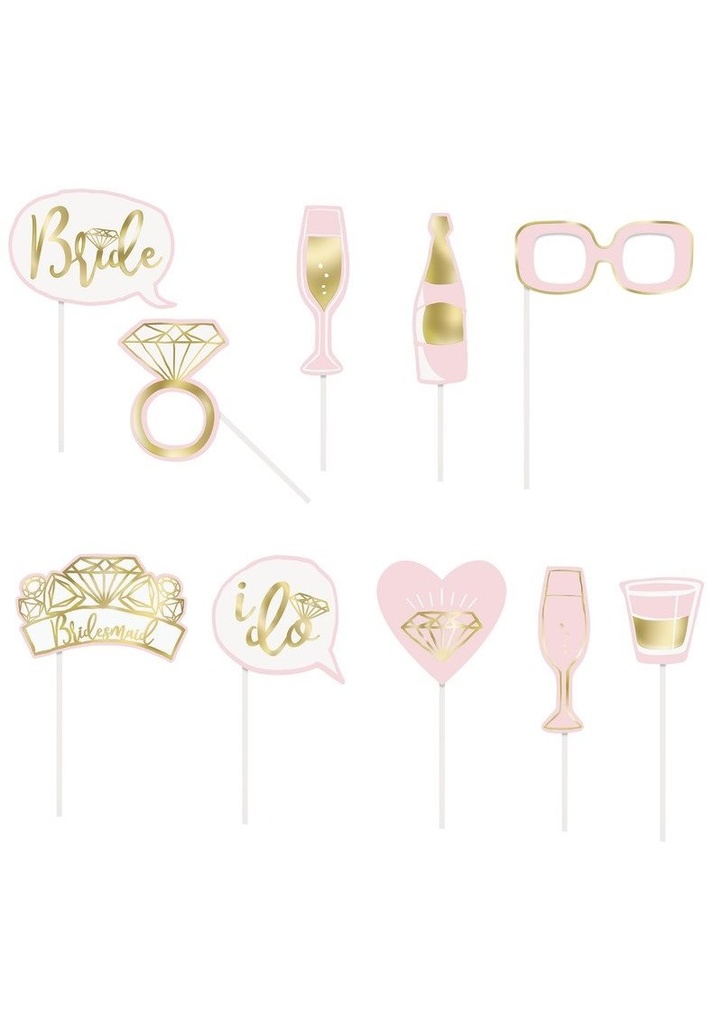 Hens Pink & Gold Bachelorette Party Photo Booth Props - 10pk