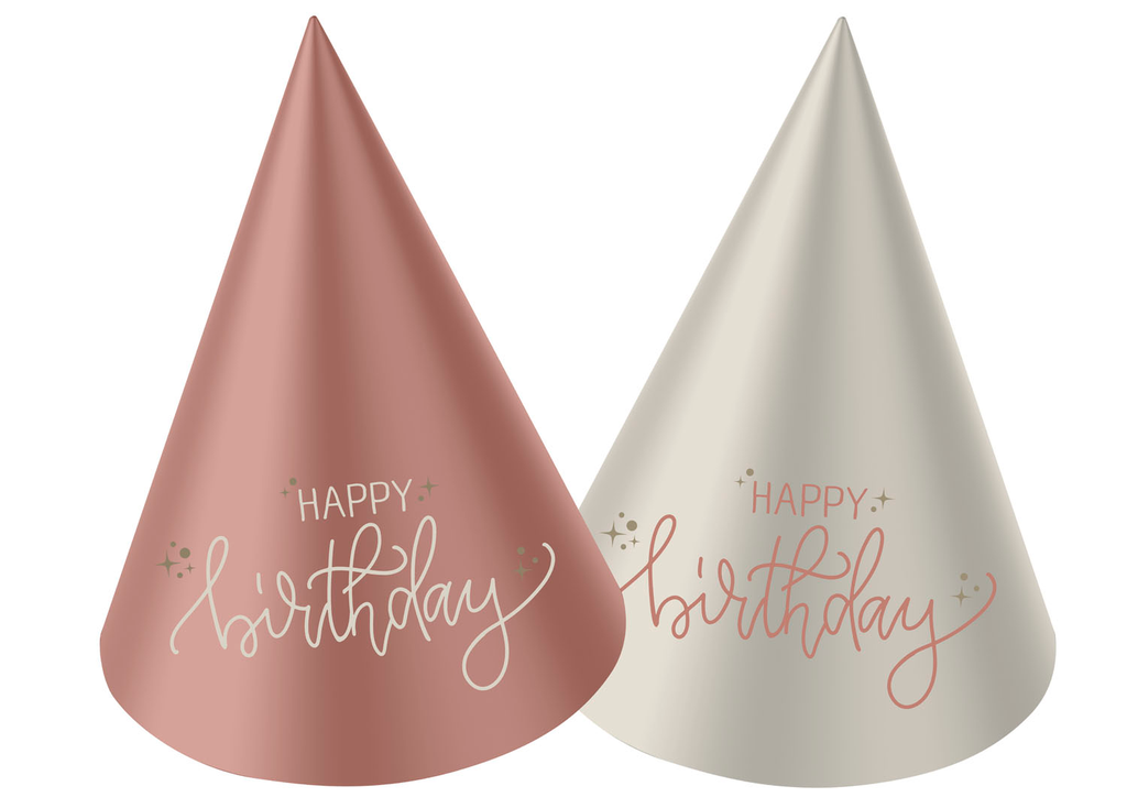 [68712] Happy Birthday Mini Party Hats Creme Rose 10cm - 6pcs