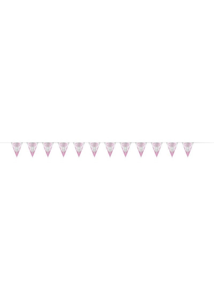 Fancy Pink Cross First Holy Communion Foil Flag Banner - 9ft
