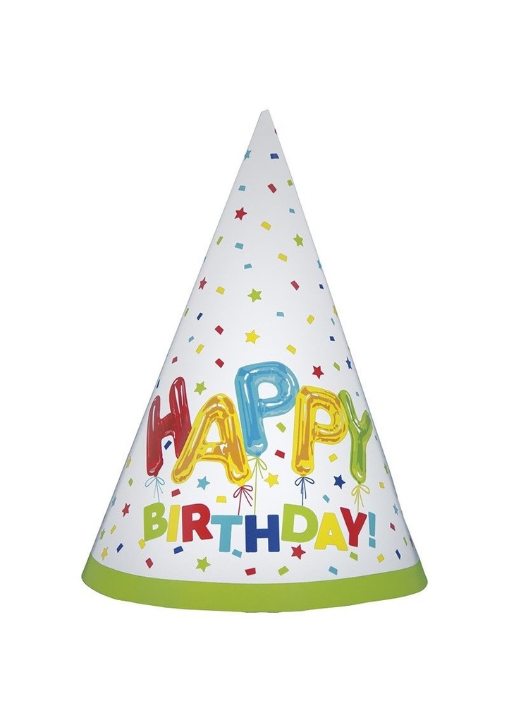 [73111] Happy Birthday Balloon Party Hats - 8pk