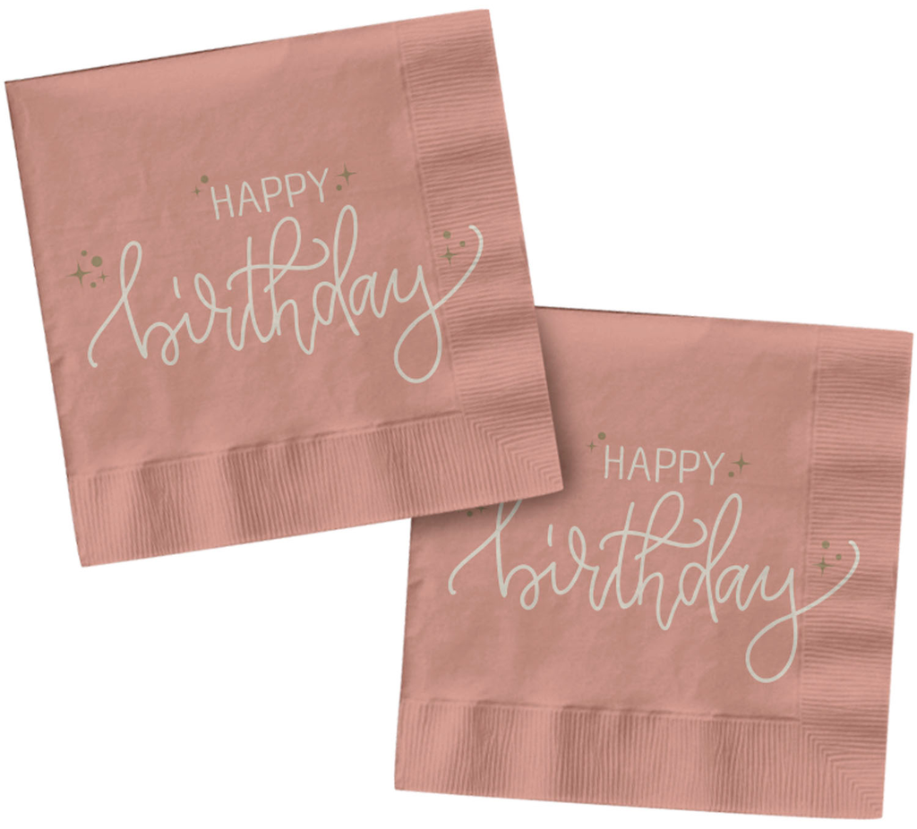 Happy Birthday Napkins Creme Rose 33 x 33cm - 20pcs