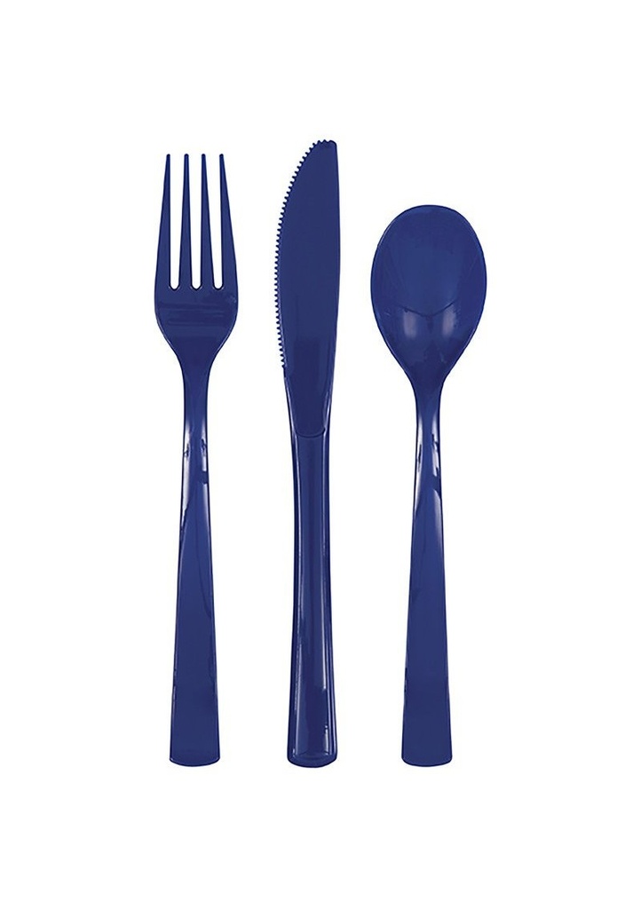 True Navy Blue Solid Assorted Plastic Cutlery - 18pk