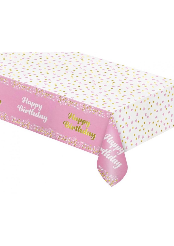 [SH-OHBR] Happy Birthday Light Pink Foil Tablecover - 137x183cm