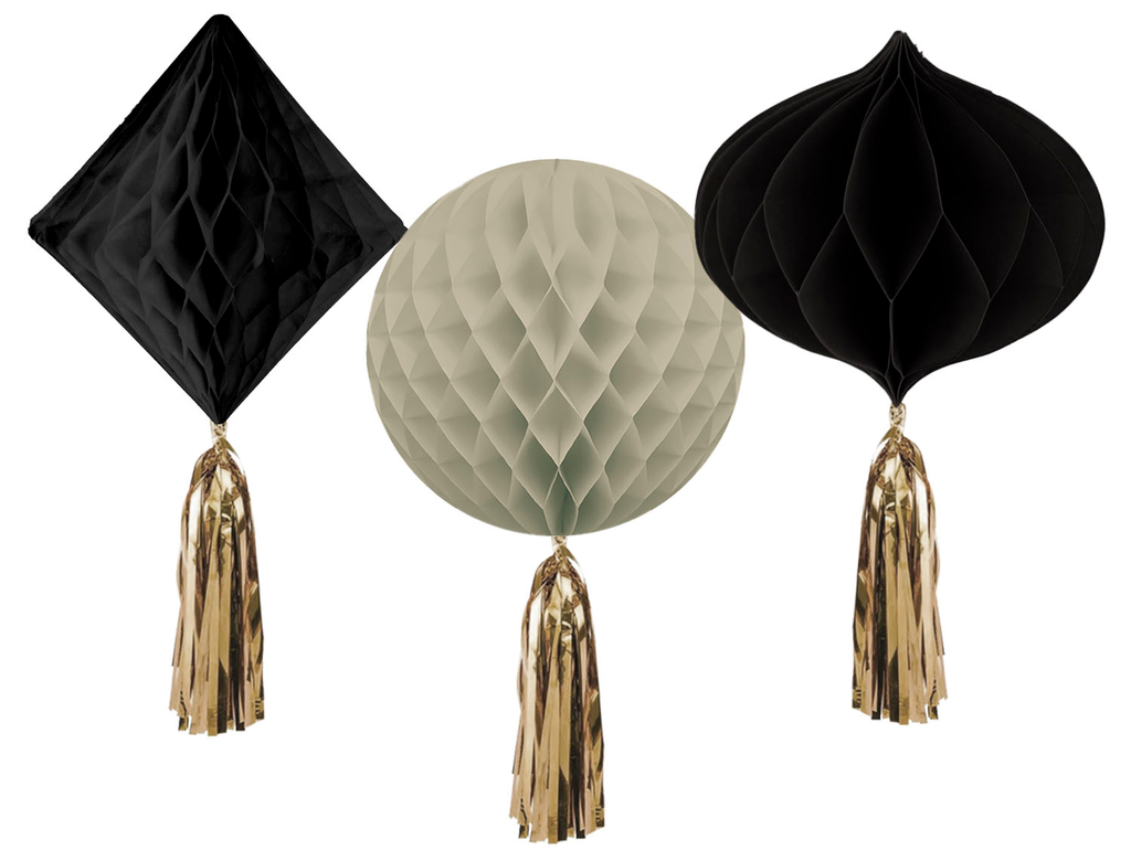 Honeycombs Set Creme Noir Hanging Decoration - 3pcs