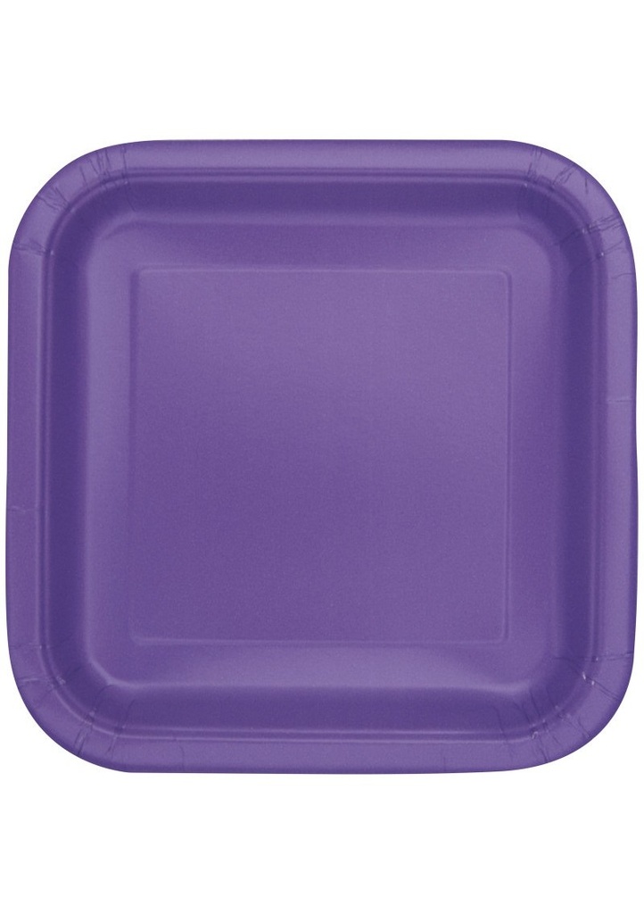 Neon Purple Square 9 Inch Dinner Plates - 14pk