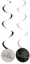 Happy Birthday Swirl Hanging Decoration Creme Noir - 6pcs