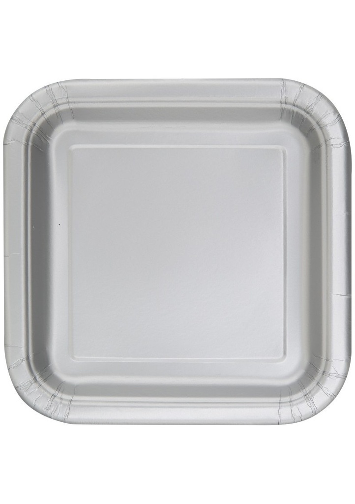 Silver Solid Square 9 Inch Dinner Plates - 14pk