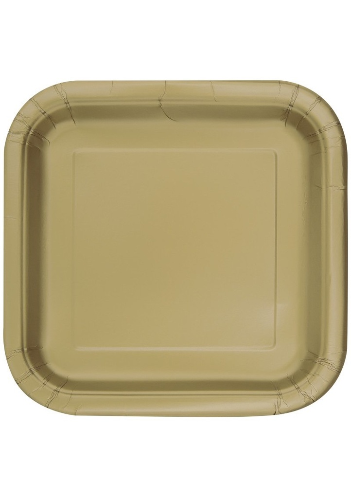 Gold Solid Square 9 Inch Dinner Plates - 14pk