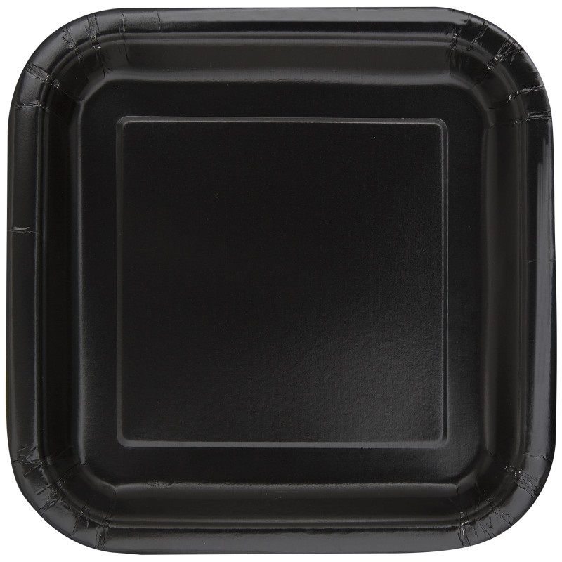 Black Solid Square 9 Inch Dinner Plates - 14pk