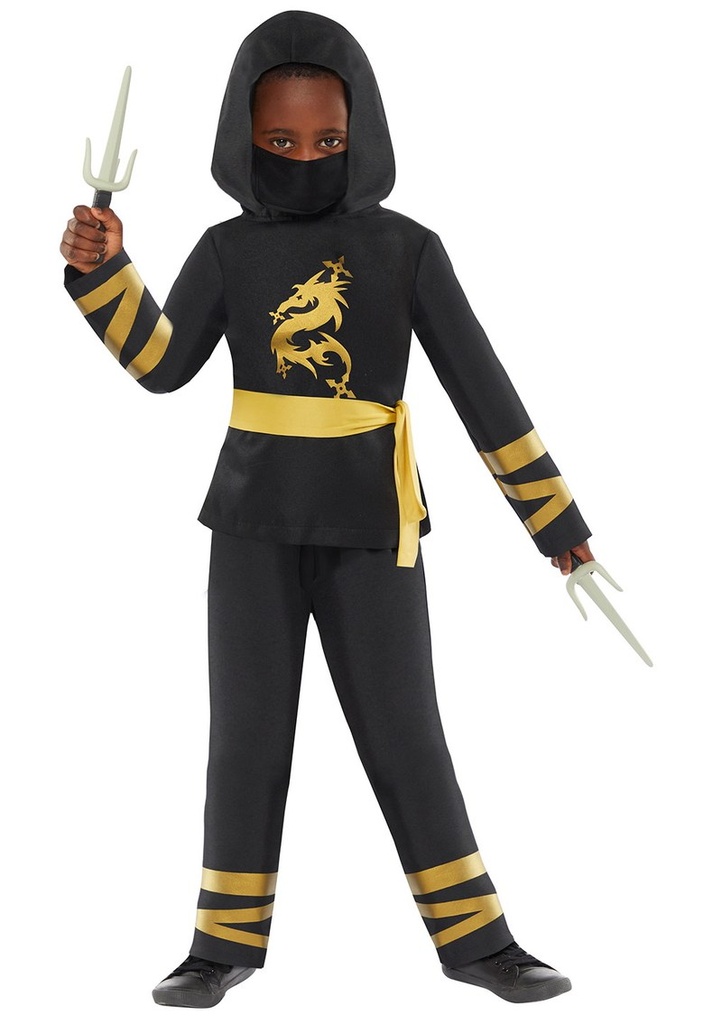 Ninja Warrior Gold & Black Costume - Age 8 to 10 Years
