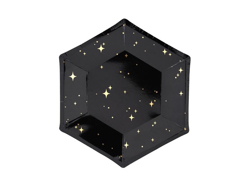 Black & Gold Plates Let's Celebrate, 20cm (1pkt / 6pc)
