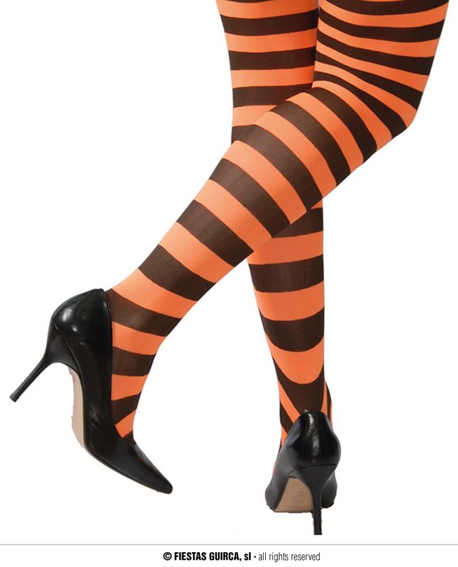 [17157] Black & Orange Striped Tights - Adult One Size