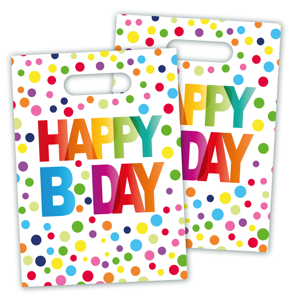 [65114] Happy Bday Gift Bags with Dots 29x18cm - 8pcs