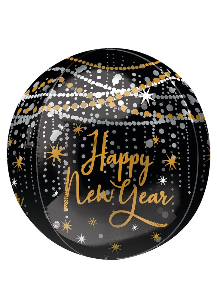 Happy New Year Midnight Hour Orbz Foil Balloon - 38cm x 40cm