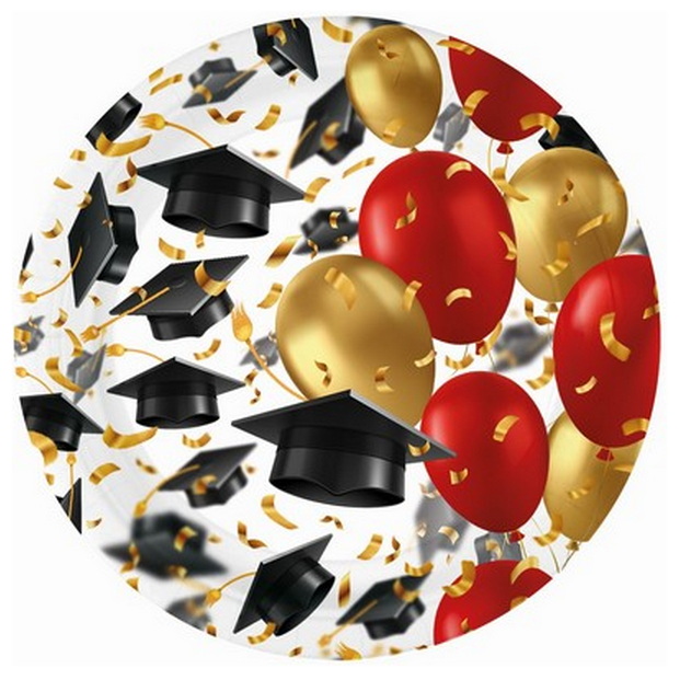 Graduation Hats & Balloons Paper Plates 23cm - 8pk