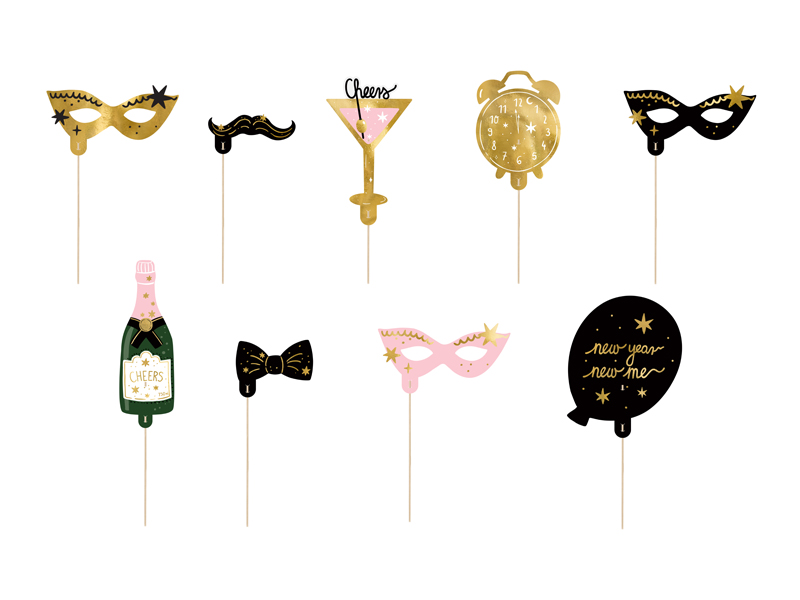 [KNP35] Happy New Year Photo Props Let's Party Mix (1 Pkt / 9pcs)