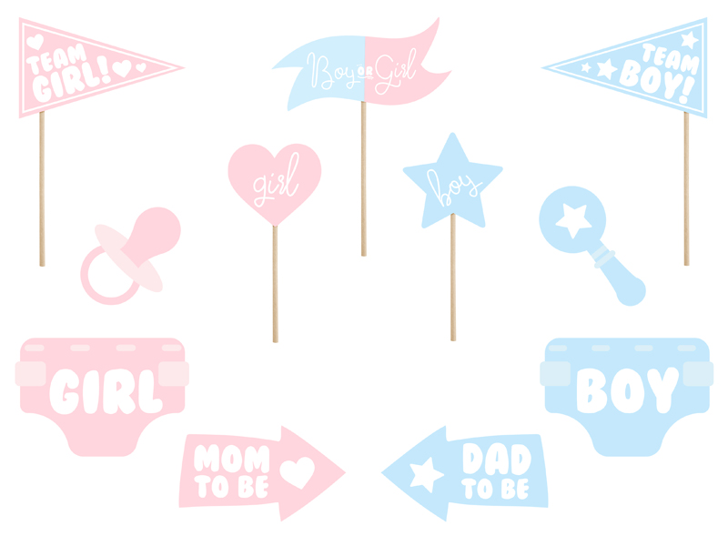 [KNP29] Photo Props Gender Reveal Party Mix (1 Pkt / 11pcs)