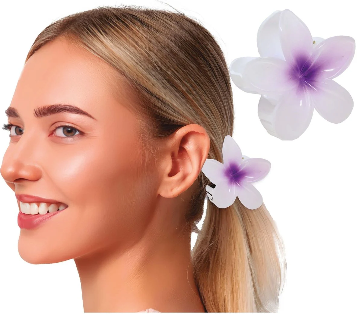 Hawaiian White & Lilac Hair Flower Clip 8cm