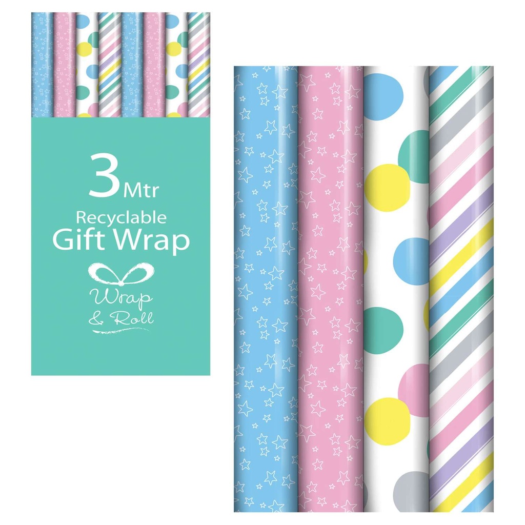 Pastel Wrapping Paper - 3 Meters (Assorted Designs)