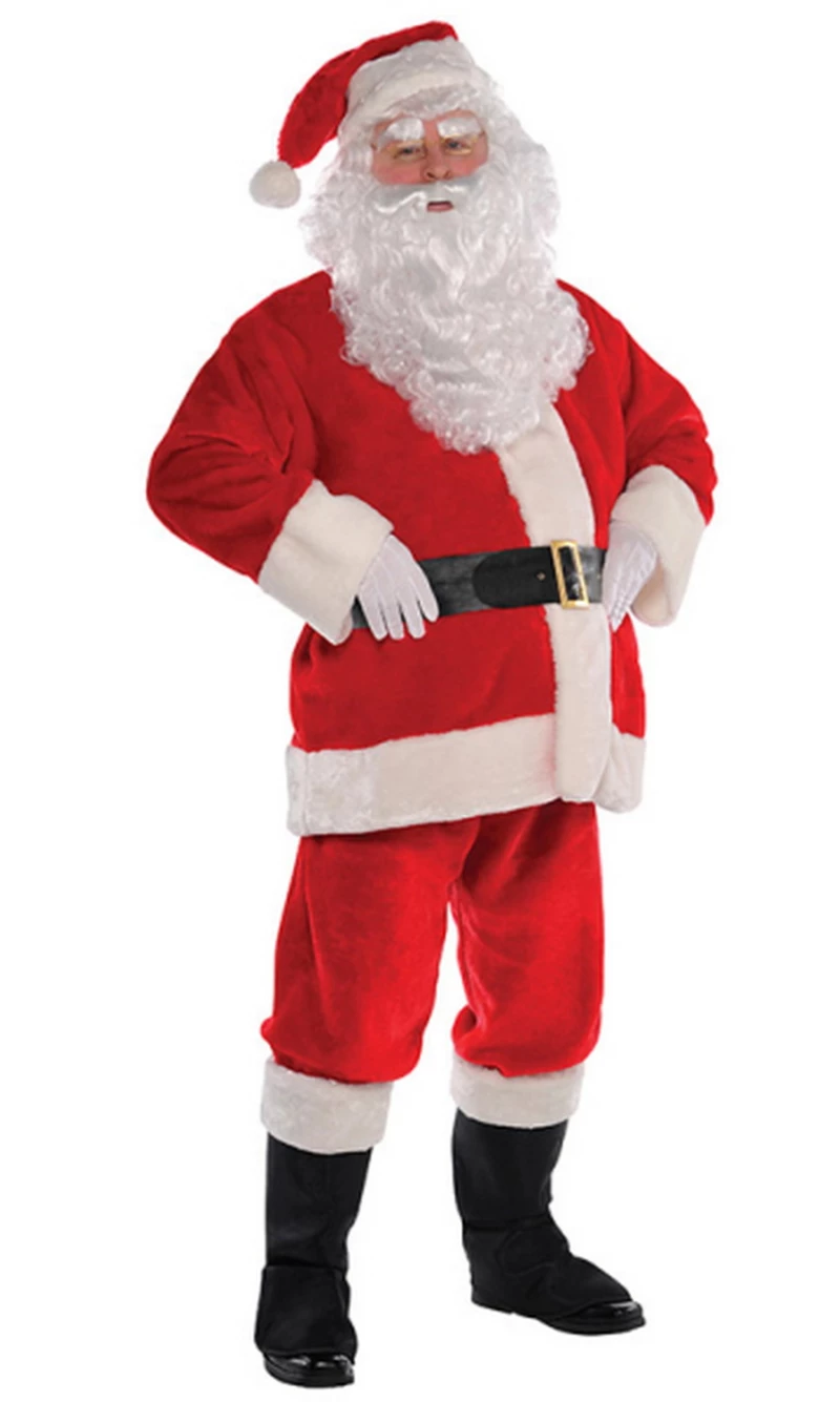Plush Santa Suit with Wig & Beard - Adult Size Large / Extra Large
