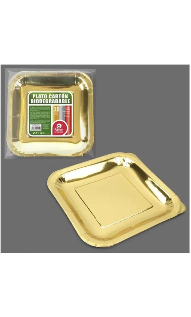Metallic Gold Square Paper Plates 23cm - 10pk